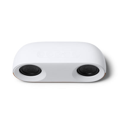 Stamina Mambo recycled ABS and cork Bluetooth speaker in white, ready for logo printing