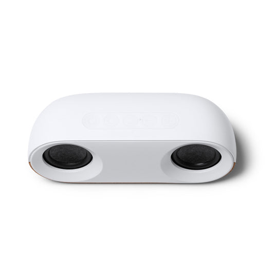 Stamina Mambo recycled ABS and cork Bluetooth speaker in white, ready for logo printing