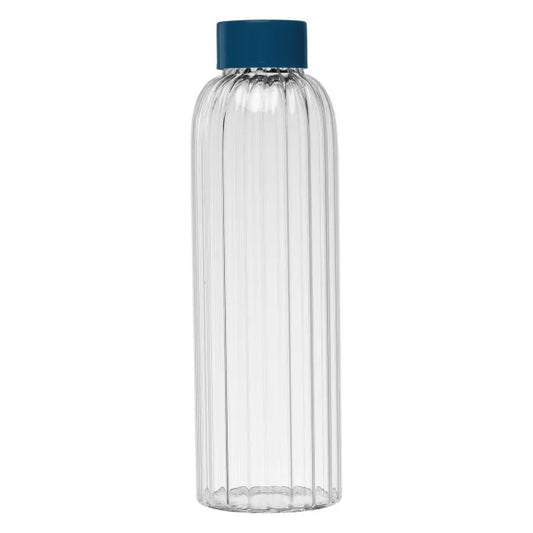 Linea Glass Ridged Colour Pop Bottle promotional bottle in navy blue printed with your company logo