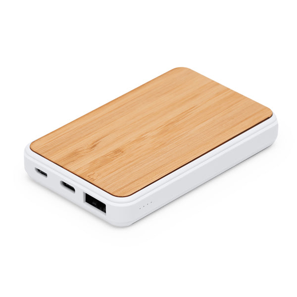 Stamina Rossum plastic and bamboo power bank 5000 mAh in beige, ready for logo printing