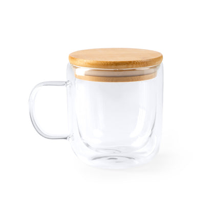 Stamina Indal glass and bamboo thermal cup 280 ml in transparent, ready for laser engraving