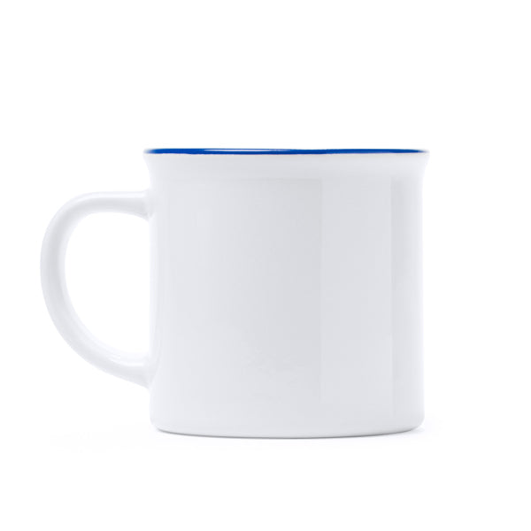 Stamina Kumbo ceramic mug 300 ml in white/royal blue, ready for logo printing