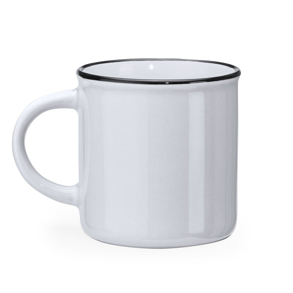 Stamina Jack retro-style ceramic mug 300 ml in white/white, ready for logo printing