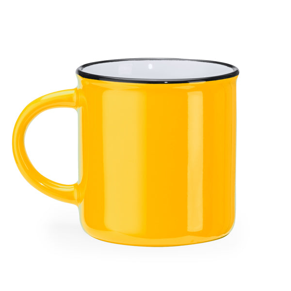 Stamina Jack retro-style ceramic mug 300 ml in yellow/white, ready for logo printing