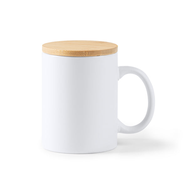 Stamina Berry ceramic and bamboo mug 370 ml in white, ready for laser engraving