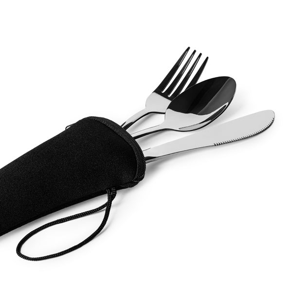 Stamina Belver stainless steel and neoprene cutlery set, ready for laser engraving