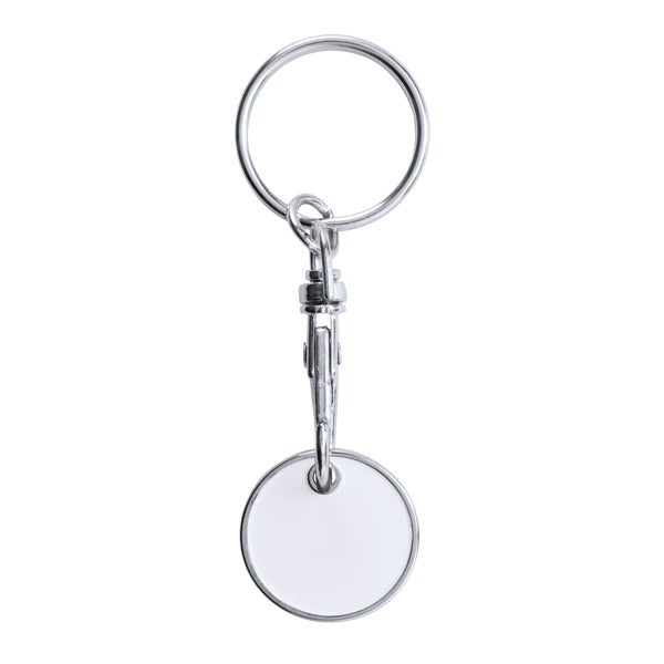 Stamina Tonic metal and enamel keyring in white, ready for logo printing