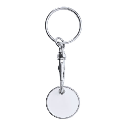 Stamina Tonic metal and enamel keyring in white, ready for logo printing