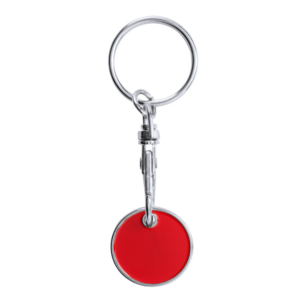 Stamina Tonic metal and enamel keyring in red, ready for logo printing
