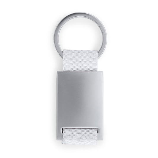Stamina Mineral metal and polyester keyring in white, ready for logo printing