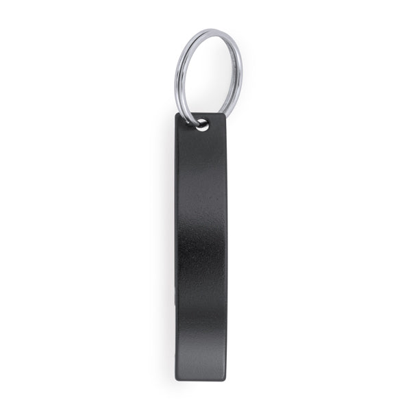 Stamina Sparkling aluminium opener keyring in black, ready for laser engraving