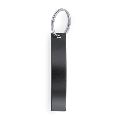 Stamina Sparkling aluminium opener keyring in black, ready for laser engraving
