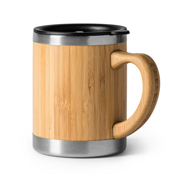 Stamina Pana stainless steel and bamboo thermal cup 340 ml in beige, ready for laser engraving
