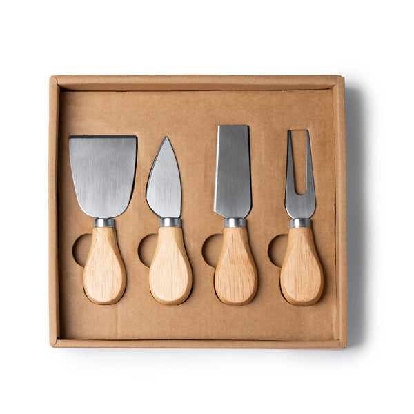 Stamina Edam wood and stainless steel cheese set in beige, ready for laser engraving