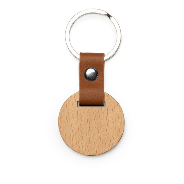 Stamina Marbel natural wood and PU keyring in round, ready for laser engraving