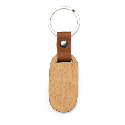 Stamina Marbel natural wood and PU keyring in oval, ready for laser engraving