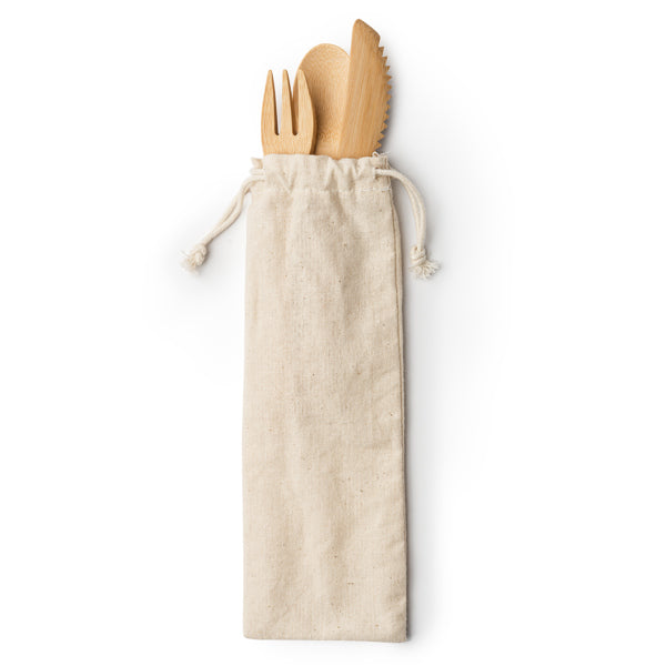 Stamina Colmer natural bamboo cutlery set in beige, ready for laser engraving