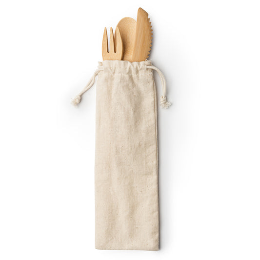 Stamina Colmer natural bamboo cutlery set in beige, ready for laser engraving