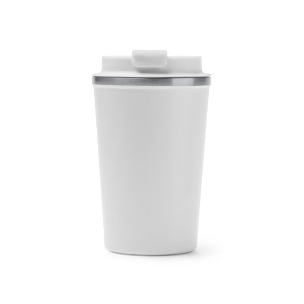 Stamina Okele double-walled stainless steel thermal cup in white, ready for laser engraving