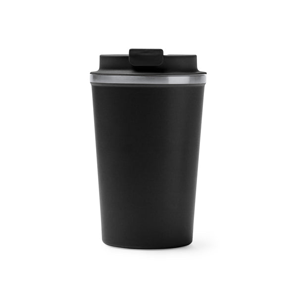 Stamina Okele double-walled stainless steel thermal cup in black, ready for laser engraving