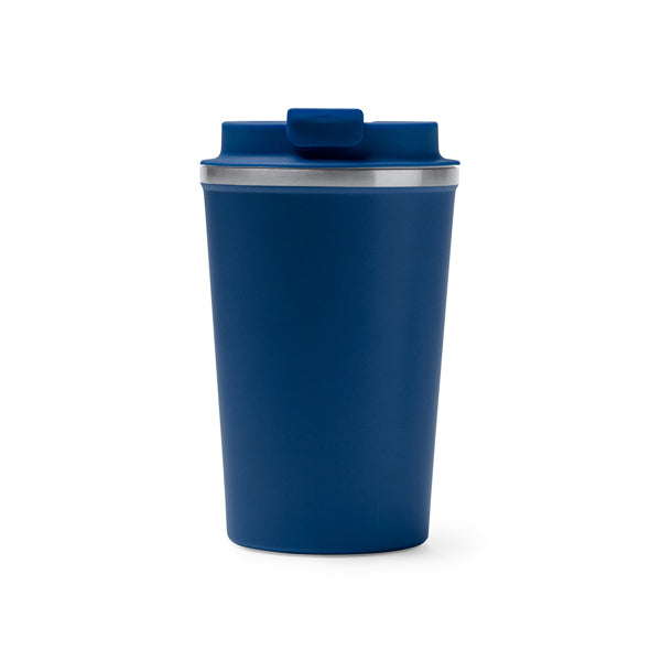 Stamina Okele double-walled stainless steel thermal cup in navy blue, ready for laser engraving