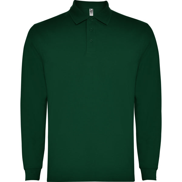Roly Carpe men's long-sleeve polo shirt in bottle green, ready for logo printing or embroidery