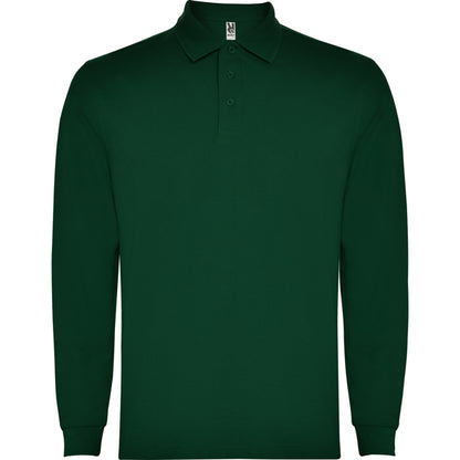 Roly Carpe men's long-sleeve polo shirt in bottle green, ready for logo printing or embroidery