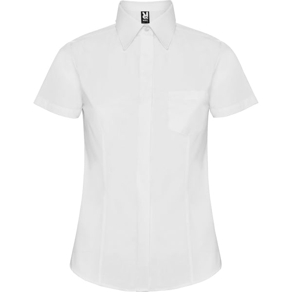 Roly WRK Sofia women's shirt in white, ready for logo printing or embroidery