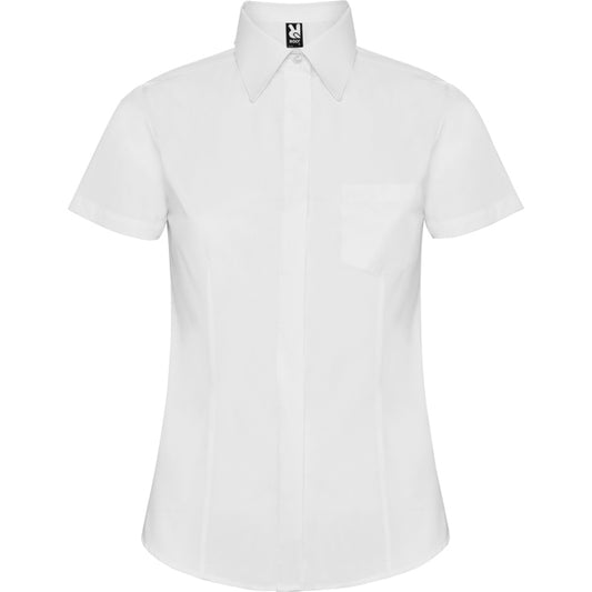 Roly WRK Sofia women's shirt in white, ready for logo printing or embroidery