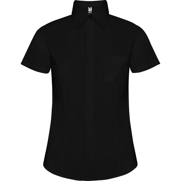 Roly WRK Sofia women's shirt in black, ready for logo printing or embroidery
