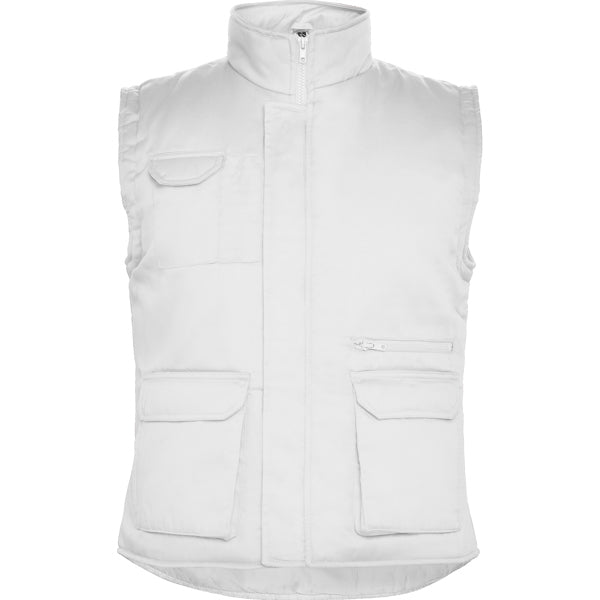 Roly WRK Almanzor men's gilet in white, ready for logo printing or embroidery