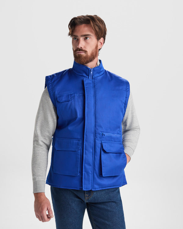 Roly WRK Almanzor men's gilet in white, alternative view, ready for logo printing or embroidery