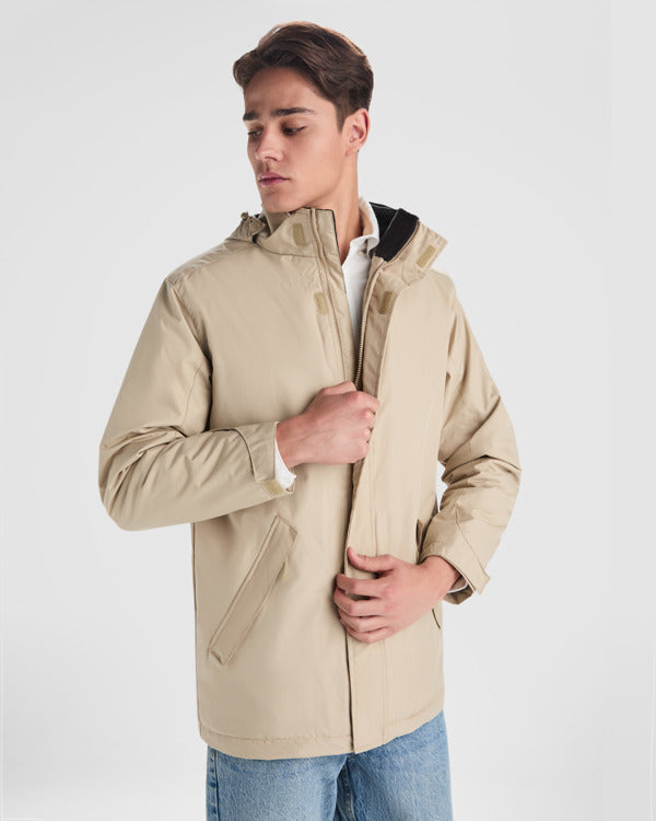 Roly America men's parka in black, alternative view, ready for logo printing or embroidery
