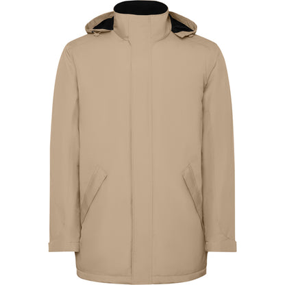 Roly America men's parka in dark sand, ready for logo printing or embroidery