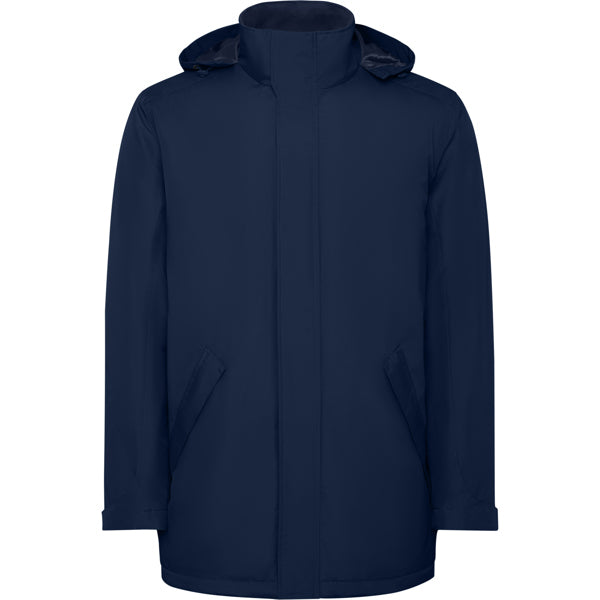 Roly America men's parka in navy blue, ready for logo printing or embroidery