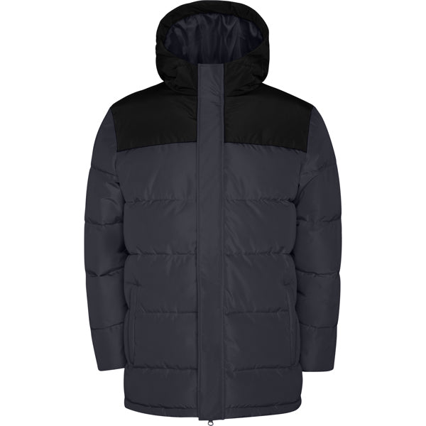Roly Tallin men's parka in ebony/black, ready for logo printing or embroidery