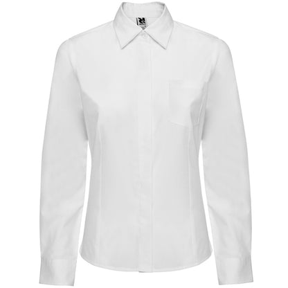 Roly WRK Sofia L/s women's shirt in white, ready for logo printing or embroidery