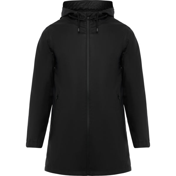 Roly Sitka unisex raincoat in black, ready for logo printing or embroidery