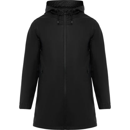 Roly Sitka unisex raincoat in black, ready for logo printing or embroidery
