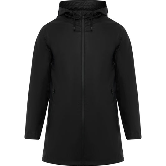 Roly Sitka unisex raincoat in black, ready for logo printing or embroidery