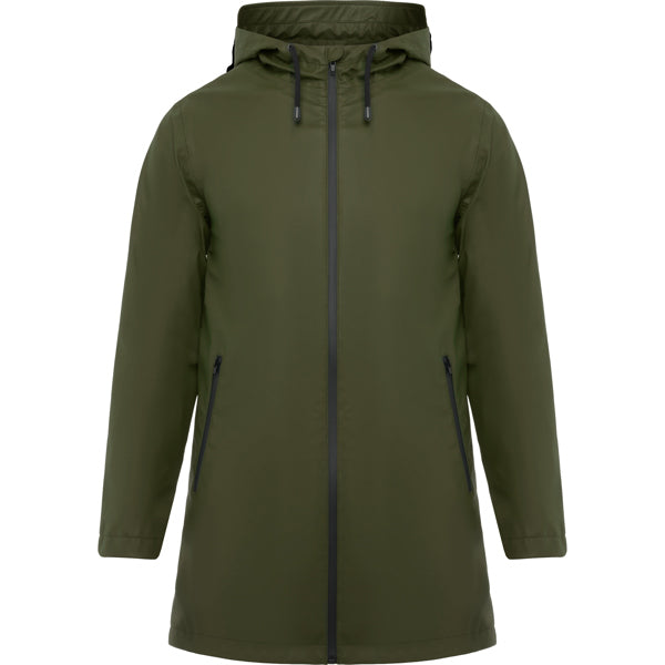 Roly Sitka unisex raincoat in dark army green, ready for logo printing or embroidery