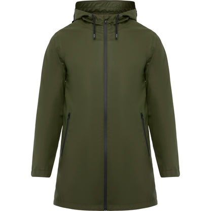 Roly Sitka unisex raincoat in dark army green, ready for logo printing or embroidery