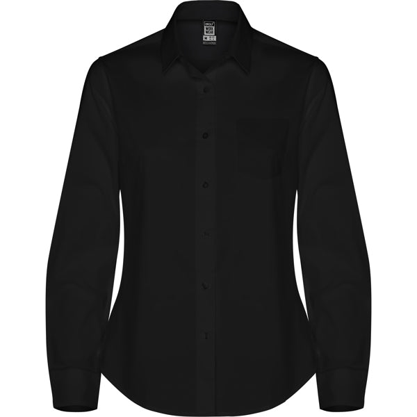 Roly WRK Moscu Woman women's shirt in black, ready for logo printing or embroidery