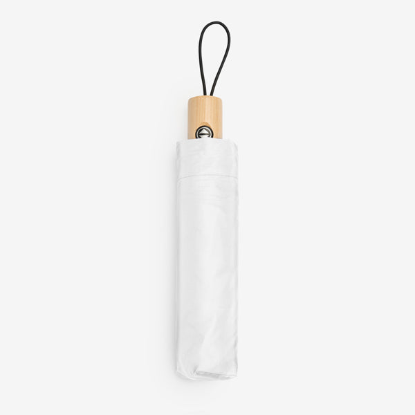 Stamina Nauro polyester and wood umbrella in white, ready for logo printing