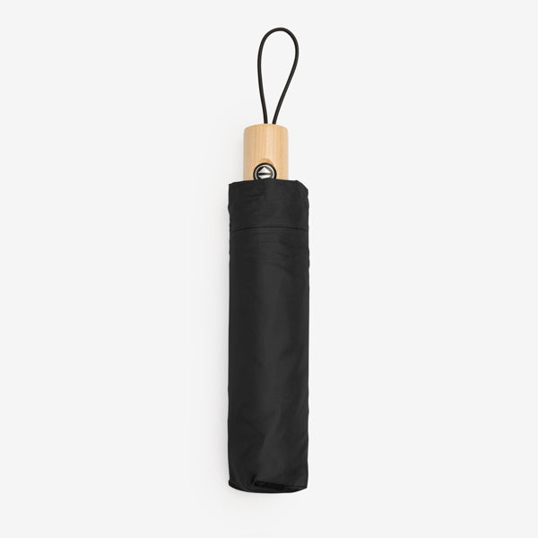 Stamina Nauro polyester and wood umbrella in black, ready for logo printing
