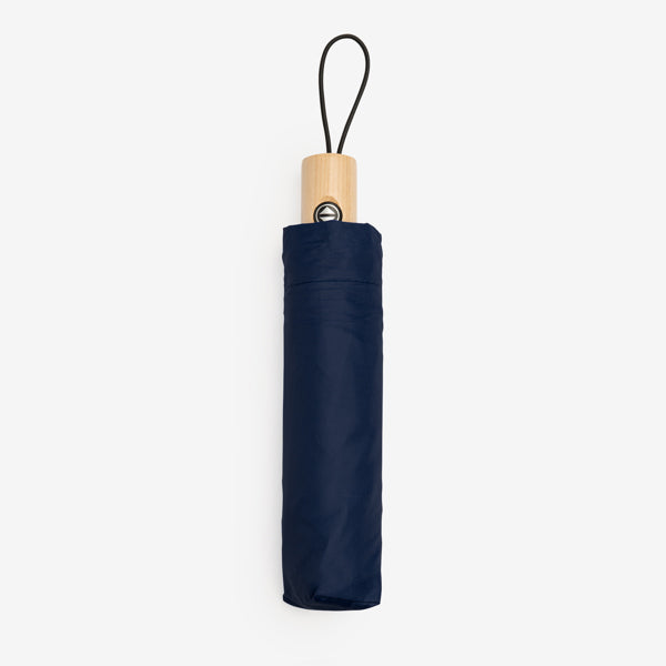 Stamina Nauro polyester and wood umbrella in navy blue, ready for logo printing