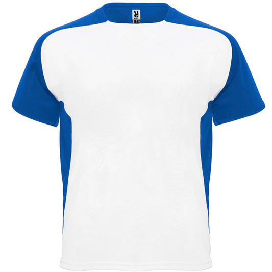 Roly Bugatti men's T-shirt in white/royal blue, ready for logo printing or embroidery