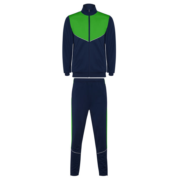 Roly Evans men's tracksuit in navy blue/fern green, ready for logo printing or embroidery