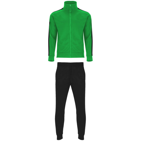 Roly Creta men's tracksuit in fern green/black, ready for logo printing or embroidery