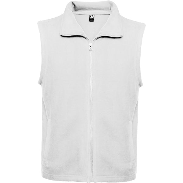 Roly New Bellagio unisex fleece gilet in white, ready for logo printing or embroidery